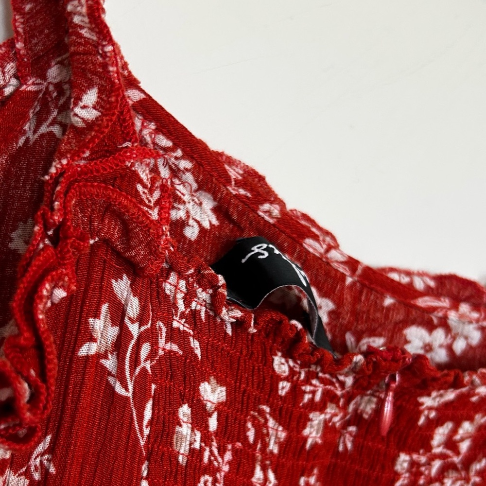 Lulus Red Floral Lightweight Smocked Knee Length Sun Dress Size Medium - Picture 5 of 8